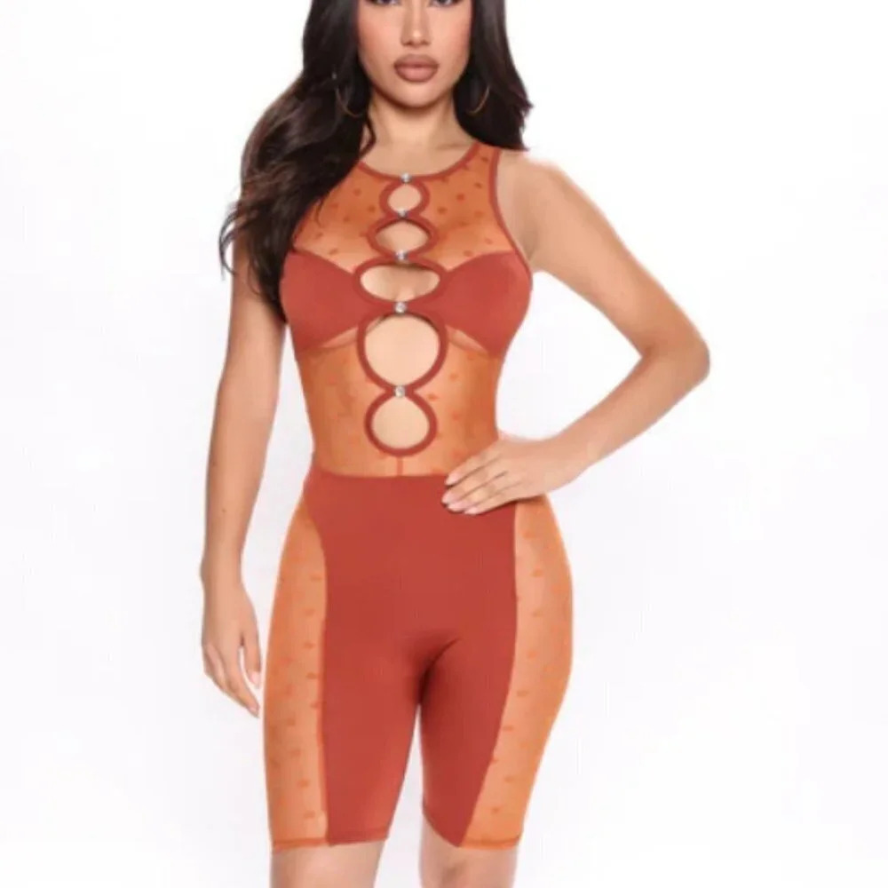 Fashion Nova Mesh Diamond Romper Size Medium NWT